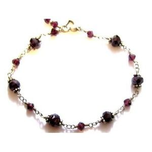 Purple Gemstone Crystal Beads Linked Sterling Silver Heart Clasp Bracelet*8"